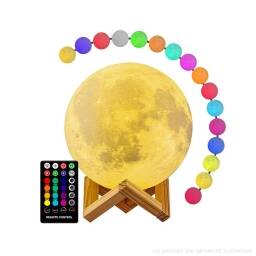 LAMPARA VELADORA LUNA LLENA 20CM + RGB + BASE MADERA