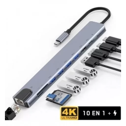 Hub USB-C 10 En 1 HDMI 4k ETHERNET USB SD