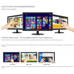 Monitor tctil ASUS VT207N: 19,5" (1600x900), multitctil 10 puntos, SIN BASE